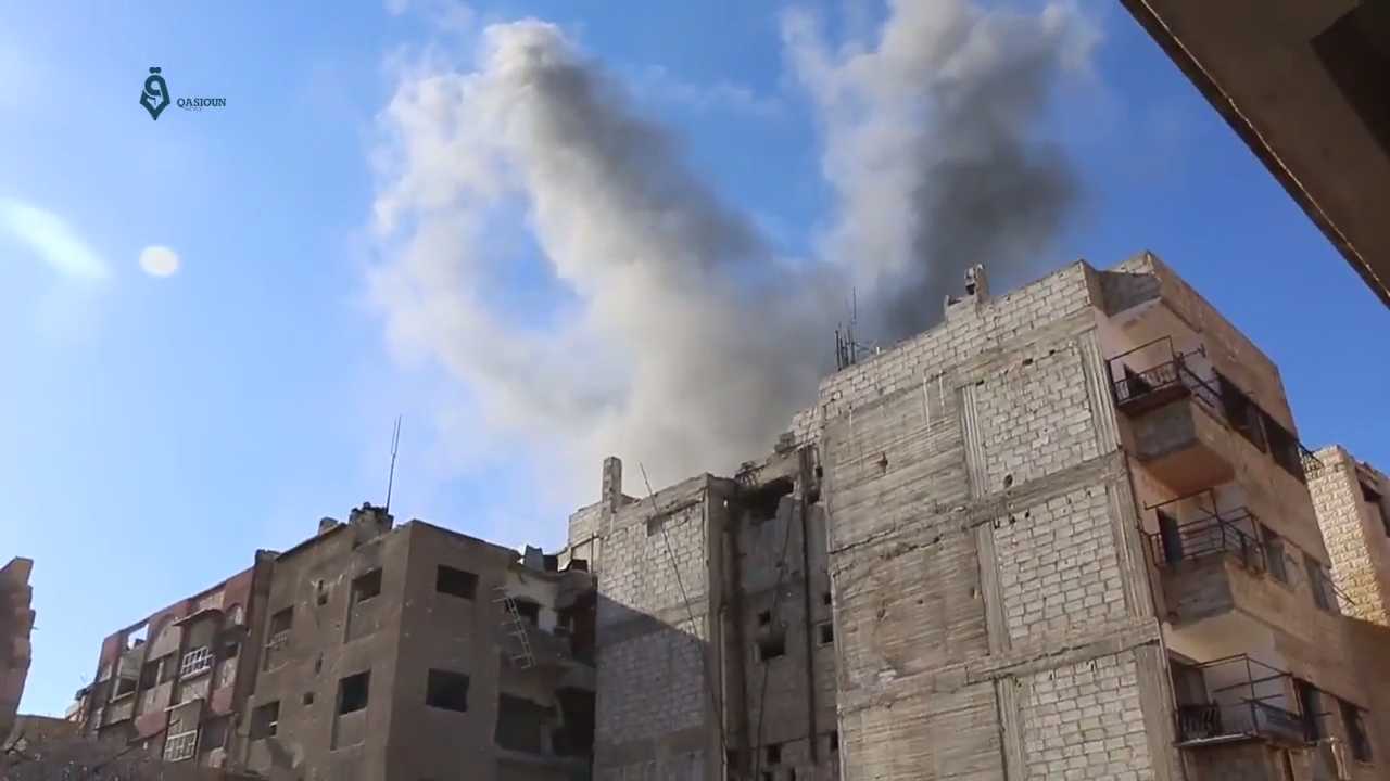Building Hit By A Bomb During The Battle Of Jobar, 2017