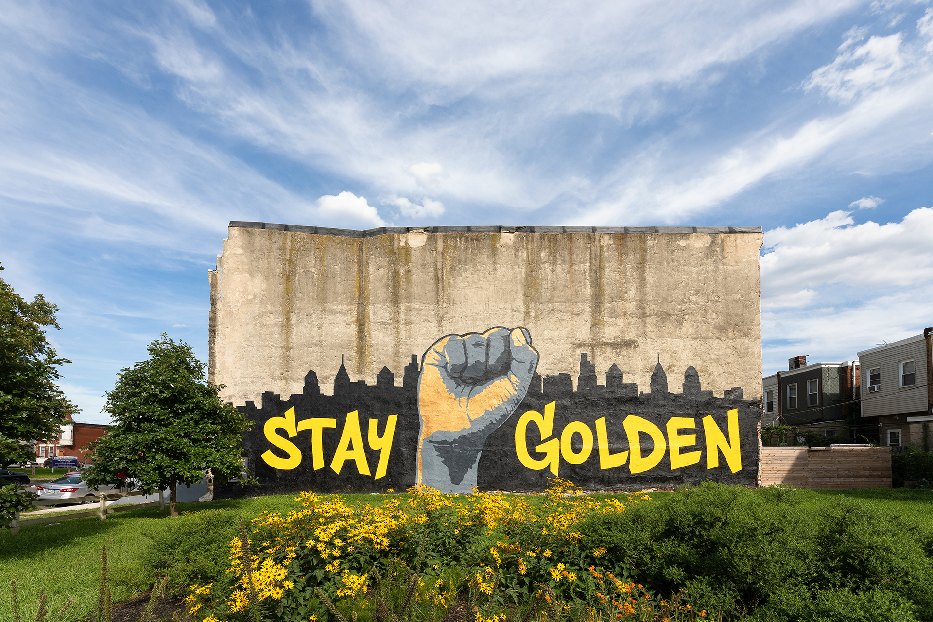 Stay Golden © 2020 City Of Philadelphia Mural Arts Program   Gerald A. Brown, Roberto Lugo, Isaac Scott, 33rd & Diamond Streets. Photo By Steve Weinik