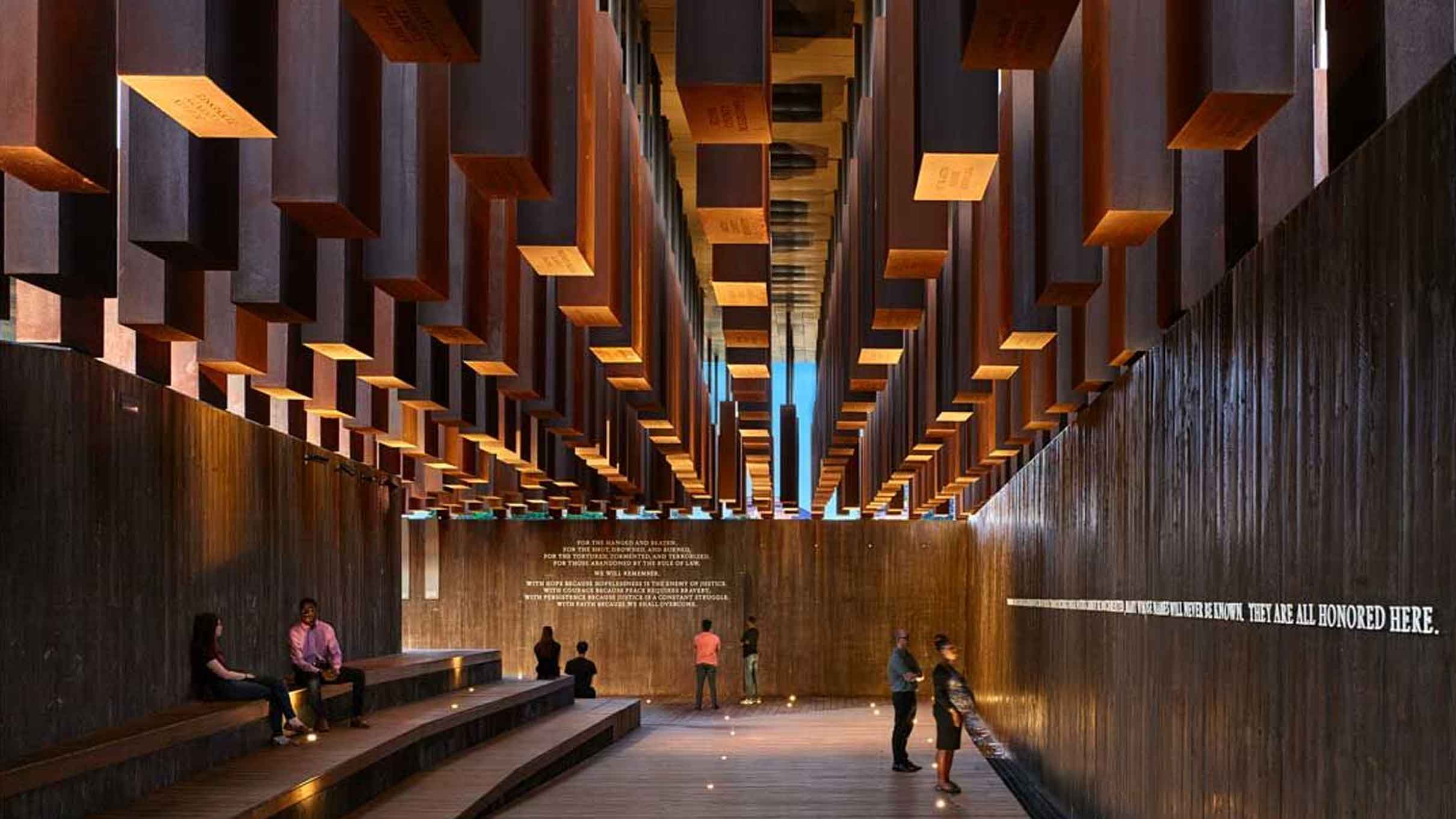 EJI’s National Memorial for Peace and Justice in Montgomery, Alabama (Mass Design Group / Photo credit: Alan Karchmer) (source: https://museumandmemorial.eji.org/memorial and https://massdesigngroup.org/work/design/national-memorial-peace-and-justice)